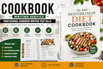 do cookbook writing, recipe book writing, cookbook design, ebook writing