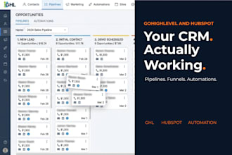 set up gohighlevel or hubspot CRM with funnels, automations, and pipelines
