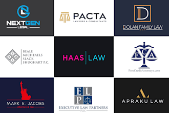 do modern law firm, attorney and legal logo design with brand identity