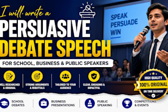 write a persuasive debate speech for school business and public speakers