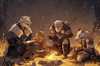 do group party character art, dnd party