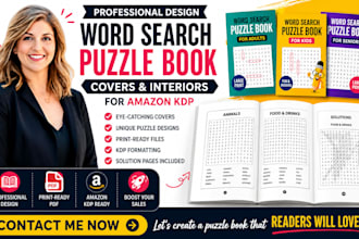 design word search sudoku puzzle activity book cover and interior for amazon kdp