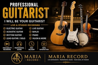be your guitarist, live guitar, solo rhythm or lead guitar, electric guitar