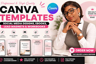 design canva templates, social media posts, ebooks, lead magnets and workbooks