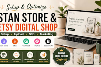 setup stan store, etsy digital shop, upload digital product stan store marketing