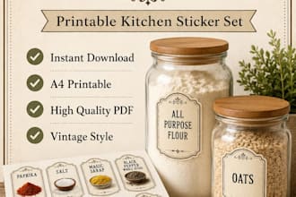 create printable pantry labels and vintage kitchen stickers bundles