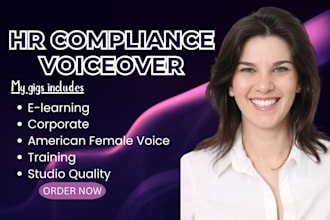 narrate HR compliance female voice over, elearning course narrator, corporate
