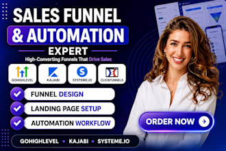 sales funnel landing page and automation in gohighlevel, kajabi and systeme io
