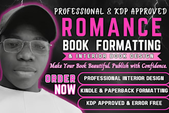 do romance book formatting, interior book design for your amazon kdp formatting