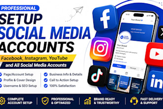 setup facebook page, instagram, youtube and all social media account