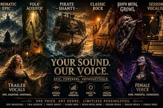 cinematic vocals folk singer rock vocals death growl session singer trailer