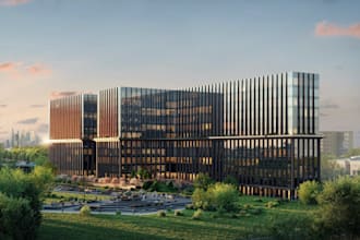 create photorealistic 3d business center and commercial complex designs