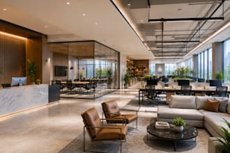 do office showroom workspace commercial interior 3d rendering