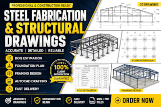 professional steel fabrication drawing,boq, foundation plan and framing design