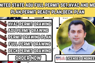 united state adu full permit set,hvac and mep plan,permit ready plan,deck plan