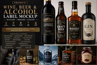 design premium wine beer and alcohol style packaging label mockup