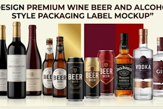 design premium wine beer and alcohol style packaging label mockup