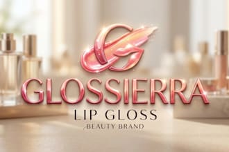 design a modern and glossy lip gloss logo for your beauty brand