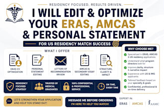 edit eras CV, amcas personal statement for US residency match success