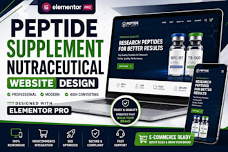 design peptide, nutraceutical supplement website with elementor pro, woocommerce
