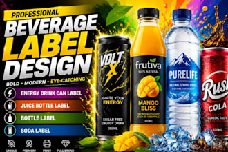 design energy drink can label, juice bottle label, bottle and soda label