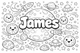 design a custom name space themed coloring sheet