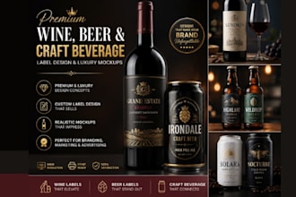 design premium wine beer and craft beverage label branding with luxury mockups
