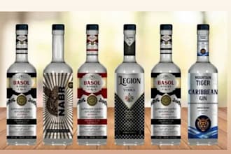 design beverage label, packaging for whiskey, vodka, gin, rum and tequila label