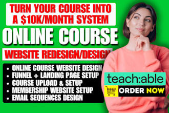 build teachable website design teachable landing page podia online course funnel