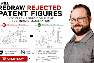 redraw rejected patent figures into clean uspto compliant technical illustration