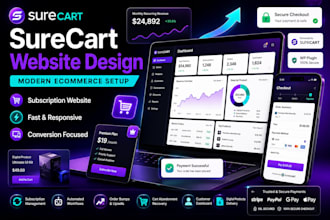 design modern surecart ecommerce website with subscriptions and checkout setups