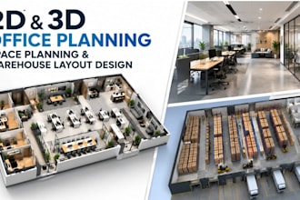 create smart 2d, 3d office planning, space planning and warehouse layout design
