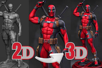 convert 2d image sketch to 3d character modeling stl for game 3d printing model