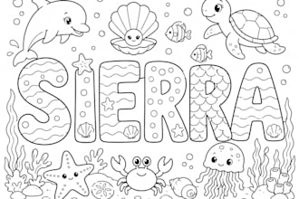 design a custom name ocean themed coloring sheet