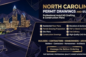 prepare professional north carolina permit drawing and stamp, construction plans