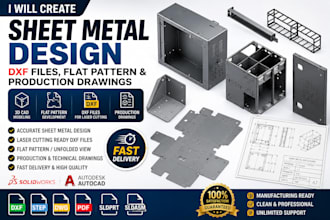 create sheet metal design, dxf files, flat pattern and production drawings