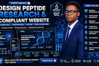 design peptide research website compliant peptide store biotechnology website