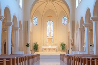 create church interior and exterior design with 3d rendering and lighting design