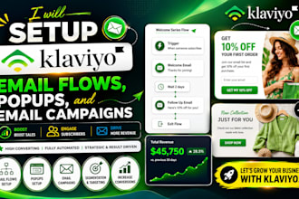 setup klaviyo email flows, popups, and email campaigns
