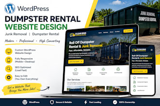 design wordpress dumpster rental website, junk removal website dumpster logo