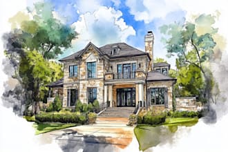 do handmade watercolor painting of house