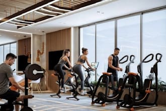 design 3d gym interior design, fitness center, sport facility pilate yoga studio