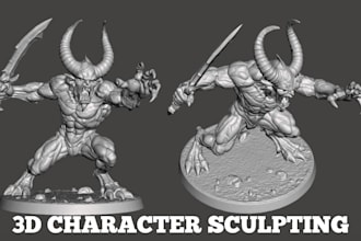 sculpt realistic 3d characters, miniatures stl models for 3d printing 3d sculpt