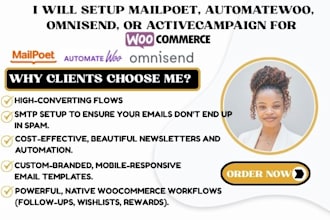 setup mailpoet, automatewoo, omnisend or activecampaign for woocommerce website