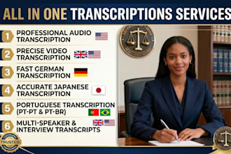 transcribe your japanese, portuguese,  german and english audio and video file
