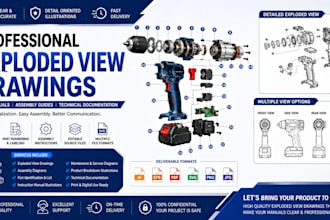 create exploded view drawings for manuals and product assembly