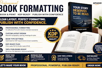 do book formatting, book type settings, layout design for amazon kdp,ebook print