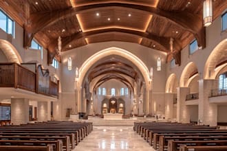 design modern church architecture interior and exterior and 3d renders