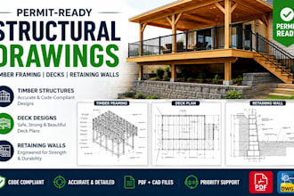 design timber trailer structure, deck drawing and retaining wall plan
