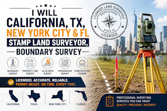 california tx new york city fl stamp land surveyor, boundary survey